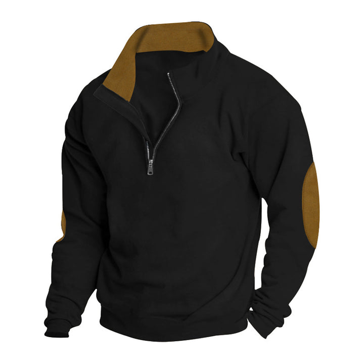 Men's sweatshirt with modern high collar and leather patches Amarae
