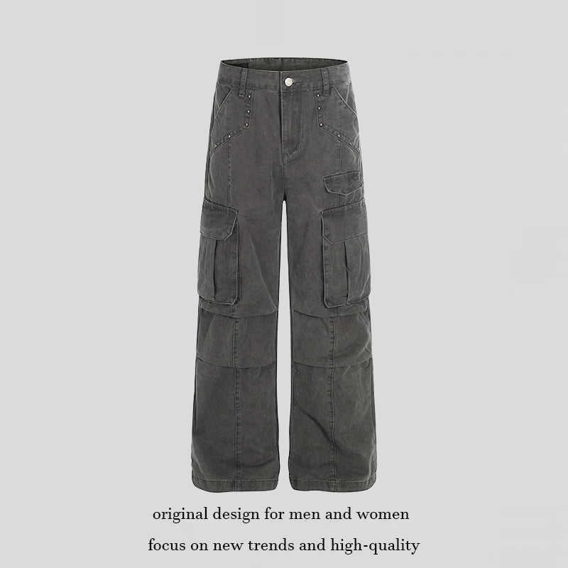 Women High-Waisted Utility Cargo Pants in Worn Look with Wide Leg Amarae