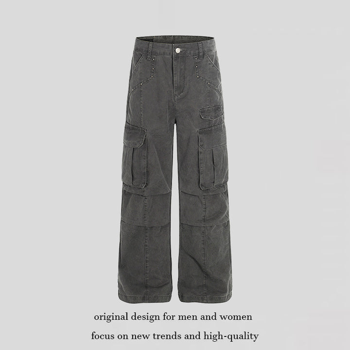 Women High-Waisted Utility Cargo Pants in Worn Look with Wide Leg Amarae