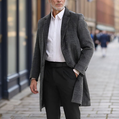 Long wool coat for men with plaid pattern Amarae