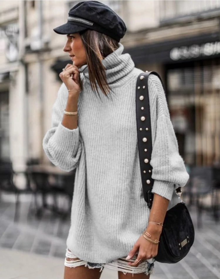 Pull en tricot épais pour femme avec col haut et détails élégants de boutons Chic & Stil