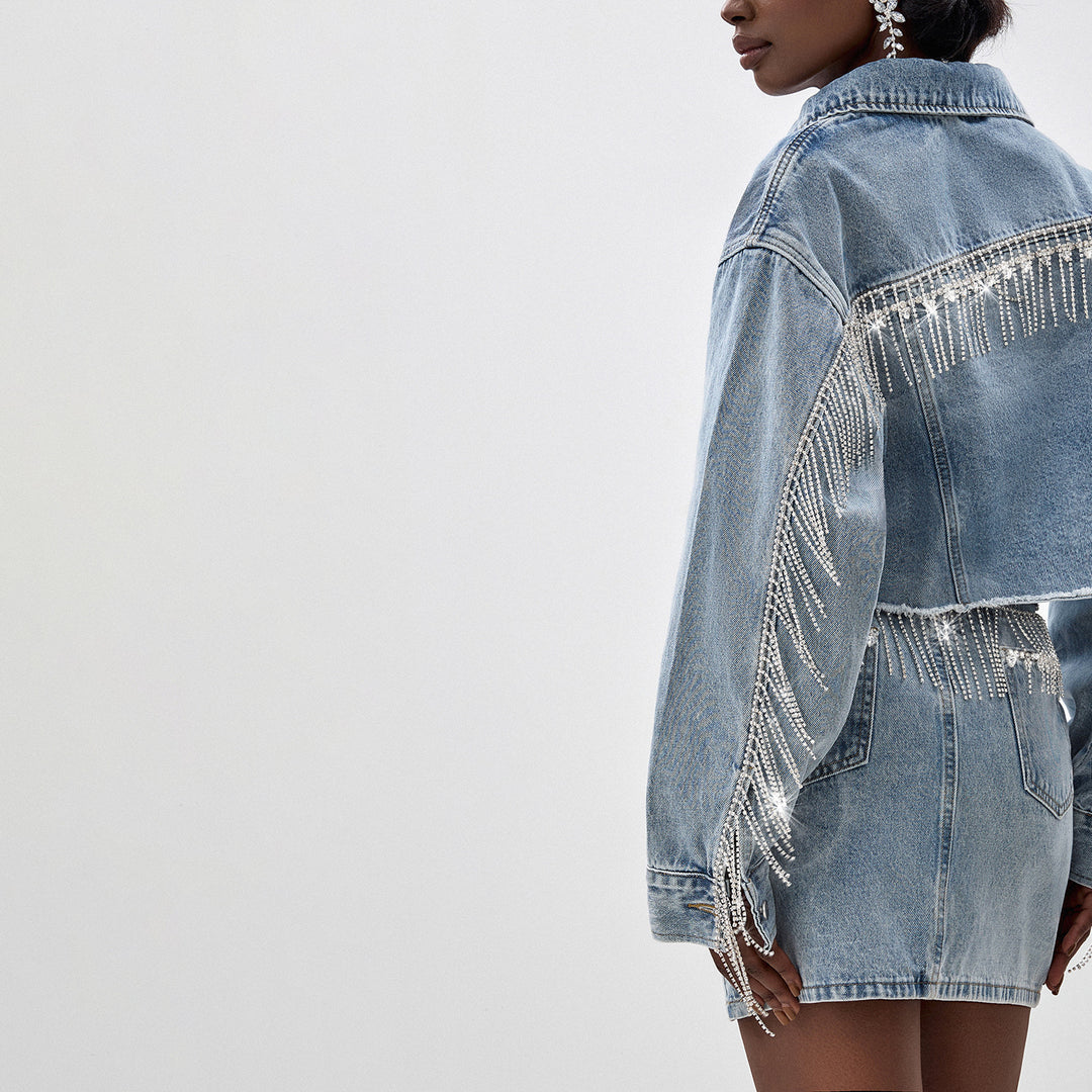 Women's denim jacket with a catchy fringed design Lune London