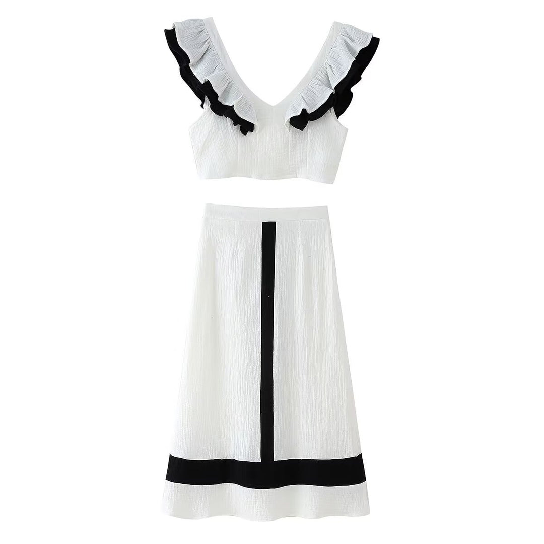 Midi skirt for women with contrasting striped pattern Lune London