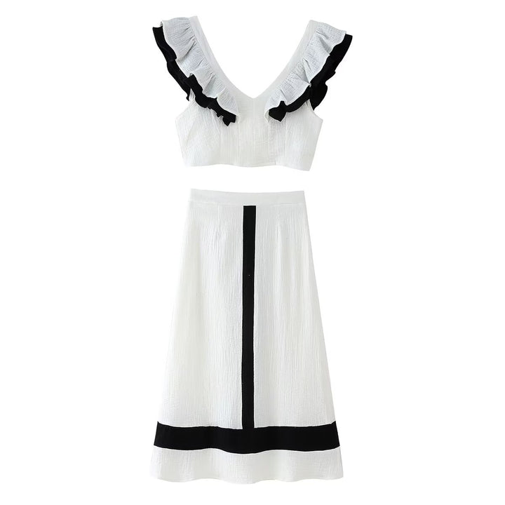 Midi skirt for women with contrasting striped pattern Lune London