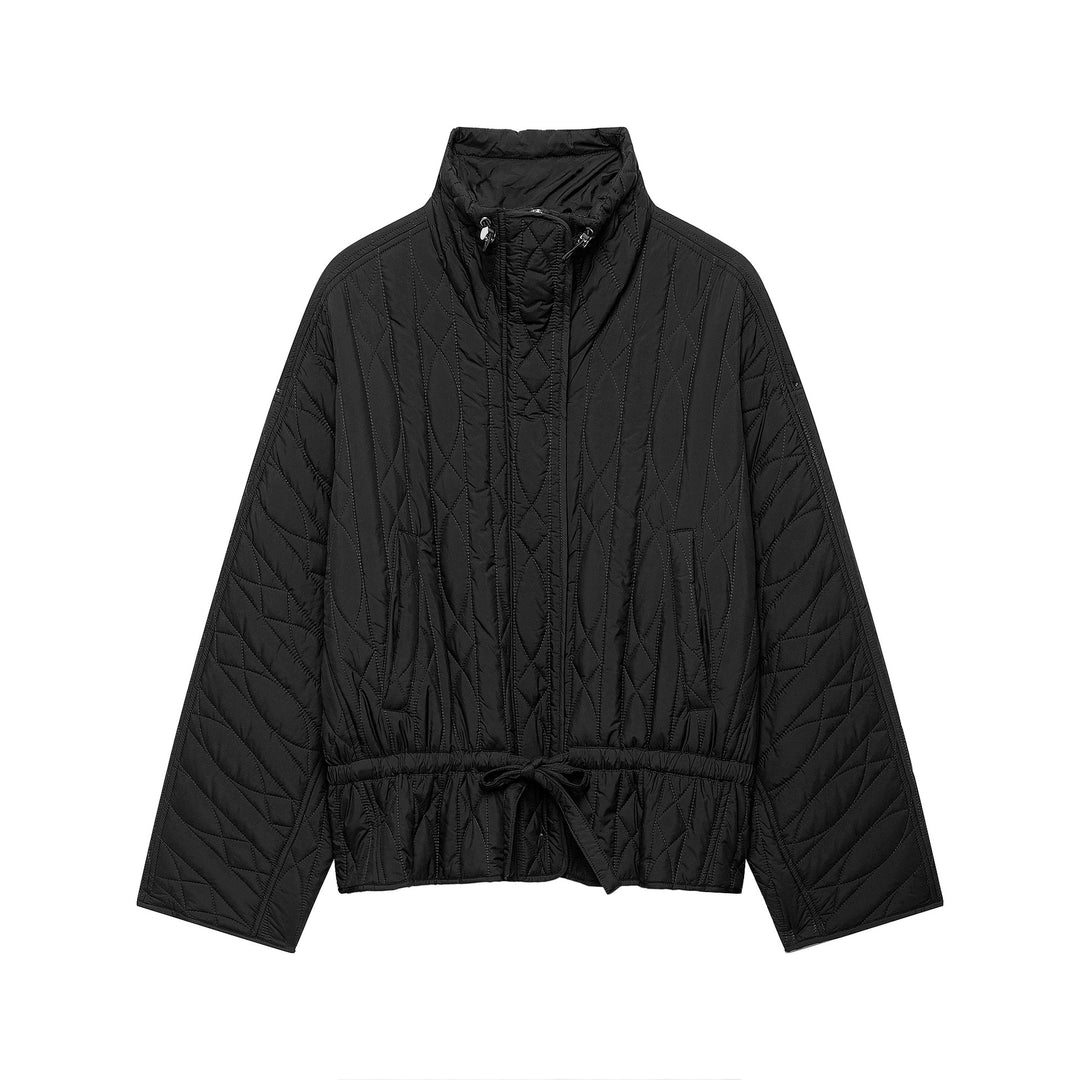 Women's short padded jacket with high stand collar, drawstring waist and oversized sleeves Amarae