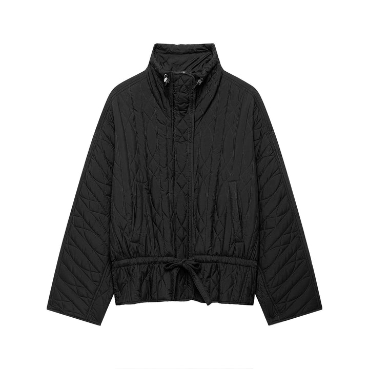 Women's short padded jacket with high stand collar, drawstring waist and oversized sleeves Amarae
