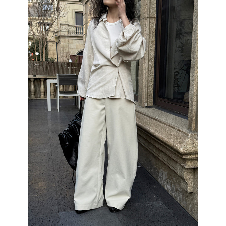 Women's high-waisted wide pleated trousers made of cotton blend Amarae