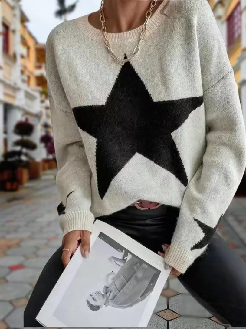 Ladies Knit Sweater with Star Pattern Lune London