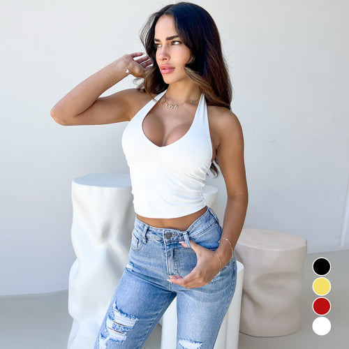 Women's one-sided cross-cut halter top Amarae