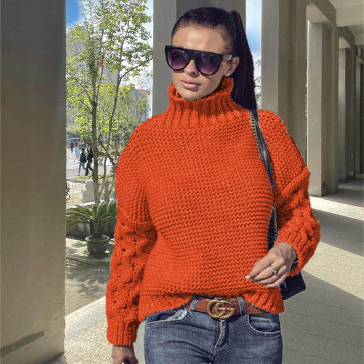 Knit sweater for women with high collar and structured sleeve design Lune London