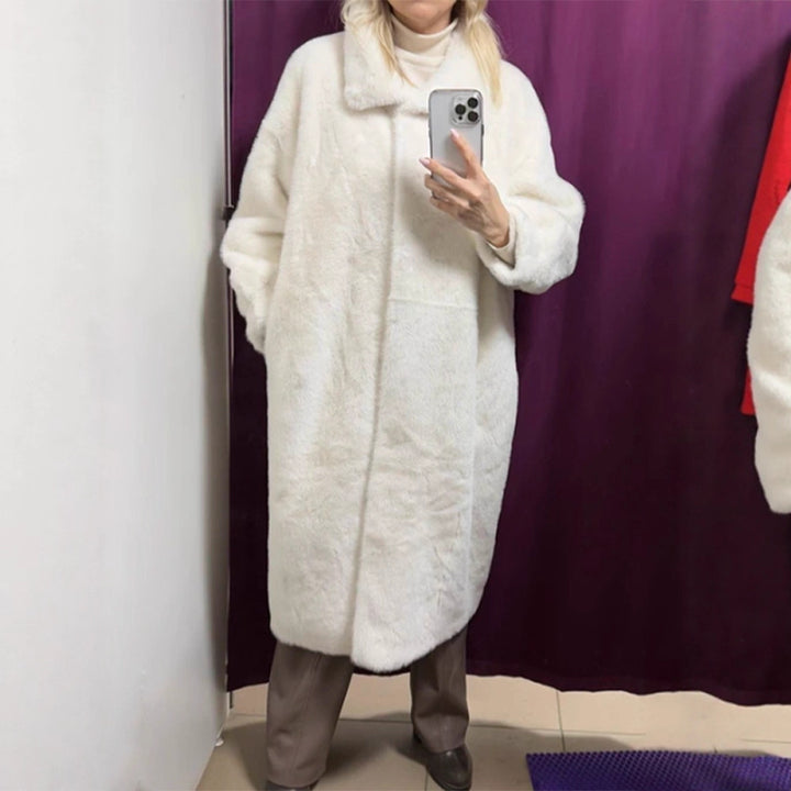 Women's Maxi Faux Fur Coat with Oversized Cut and Patch Pockets Amarae