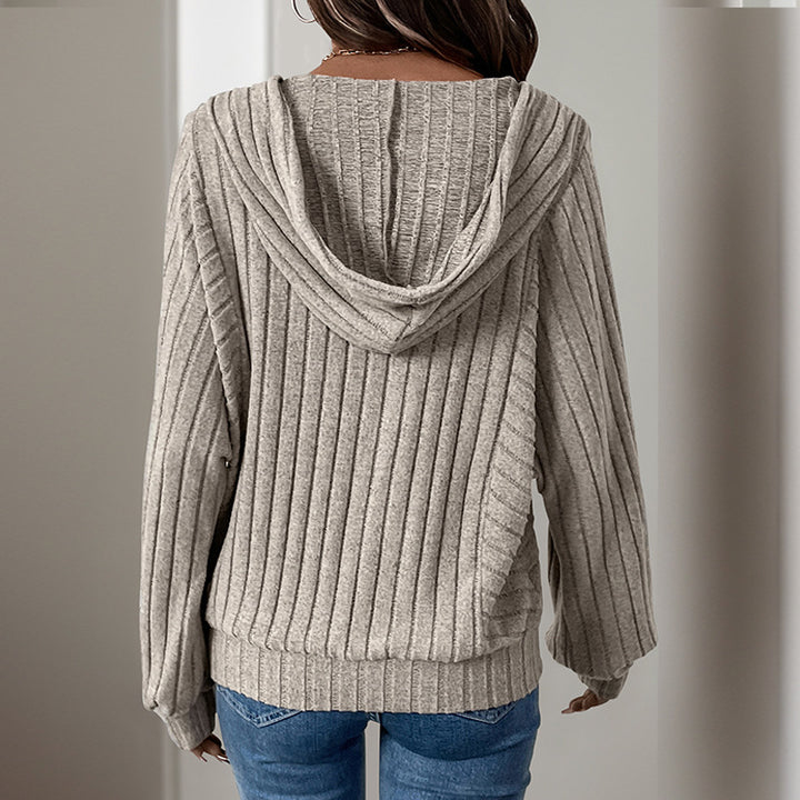Ladies casual hoodie with textured ribbed pattern and button placket Lune London