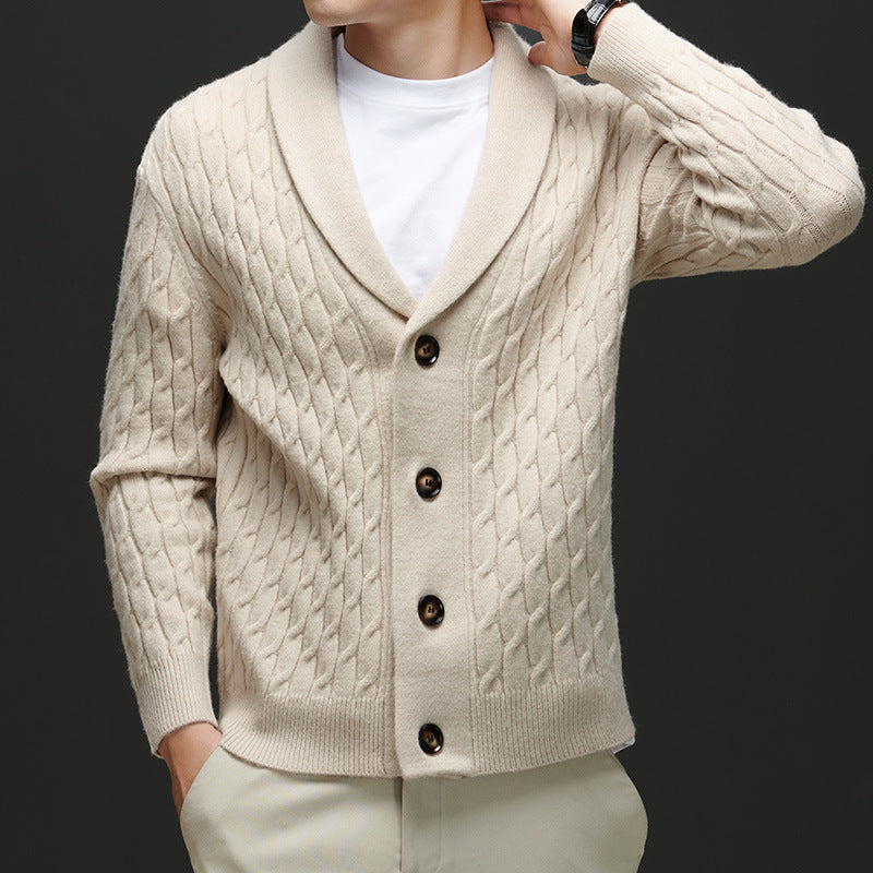 Men's knitted jacket with modern cable pattern and elegant collar Lune London