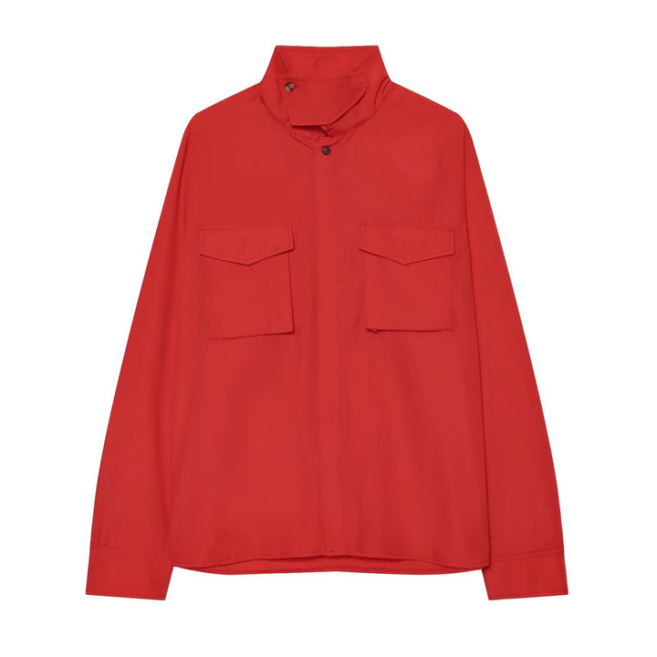 Women's overshirt with stand-up collar, patch chest pockets and concealed button placket Amarae