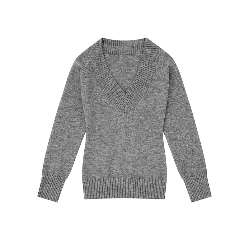 Women's fine knit pullover with deep V-neck, wide ribbed hem, and relaxed fit Amarae
