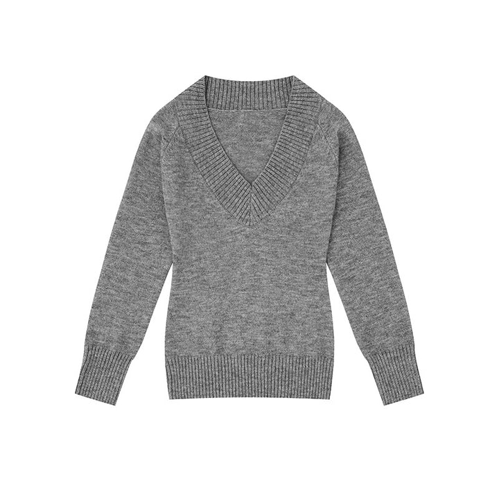 Women's fine knit pullover with deep V-neck, wide ribbed hem, and relaxed fit Amarae