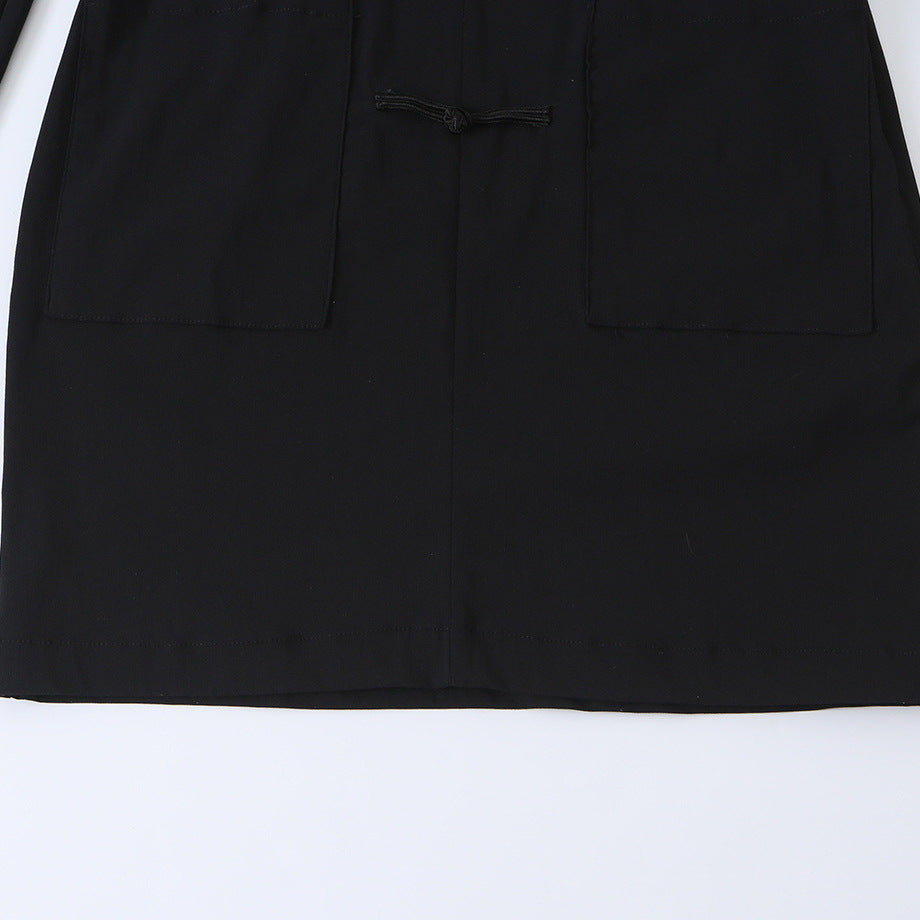 Women’s Mid-Length Coat with Stand Collar, traditional Knot closures and straight cut Amarae