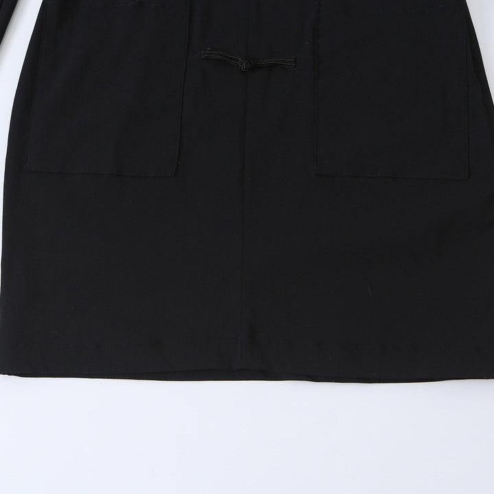 Women’s Mid-Length Coat with Stand Collar, traditional Knot closures and straight cut Amarae