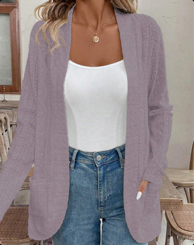 Women's Open Structured Knitted Cardigan with Pockets Amarae