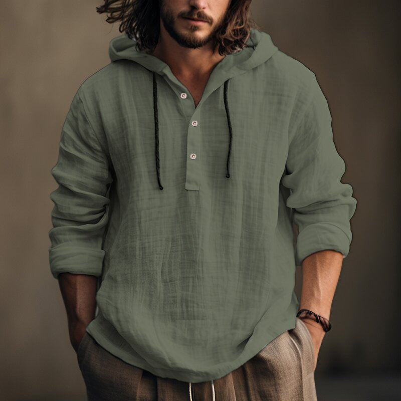 Men's casual hoodie t-shirt with button placket and long sleeves Lune London