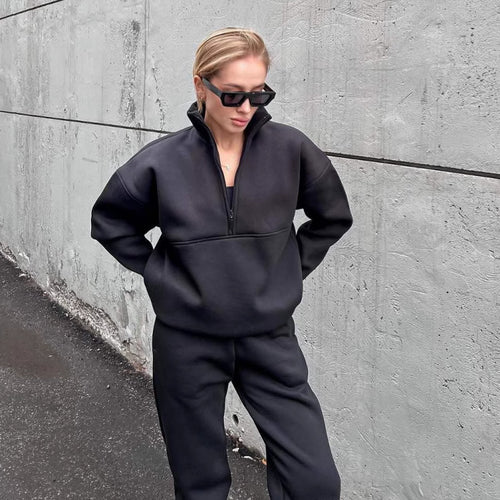 High-performance women's sweatshirt in fleece with high collar and zip Amarae