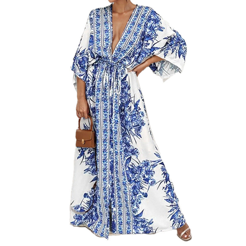 Robe maxi fluide pour femmes avec design floral et manches amples Chic & Stil