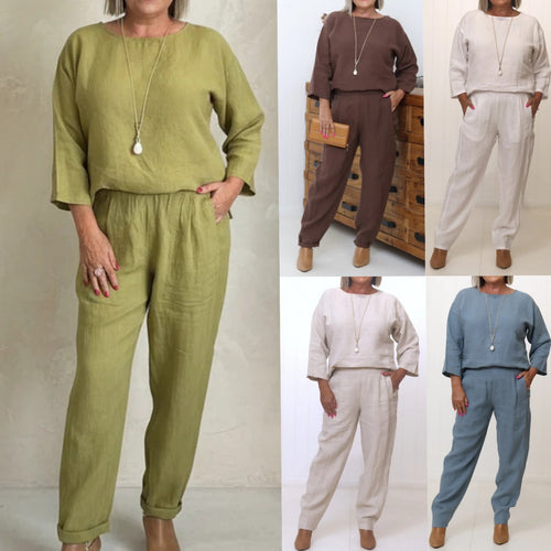 Women's Casual Linen Set with Loose-Fitting Top and Comfortable Pants Chic & Stil