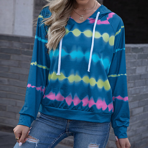 Casual hoodie for women in a modern tie-dye style with chic side panels and style