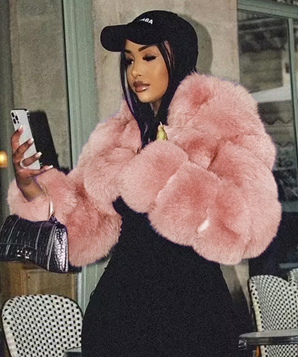 Luxury faux fur jacket for women with voluminous puff sleeves Lune London