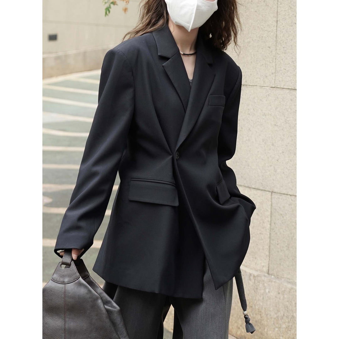 Women's Boxy Blazer with Extended Back and Concealed Single-Button Front Amarae
