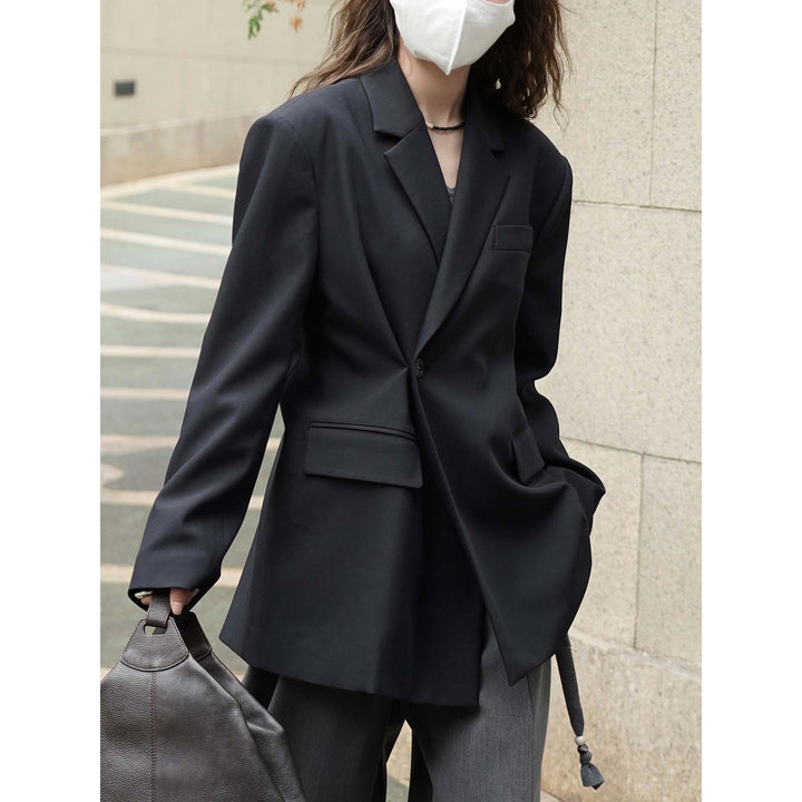 Women's Boxy Blazer with Extended Back and Concealed Single-Button Front Amarae