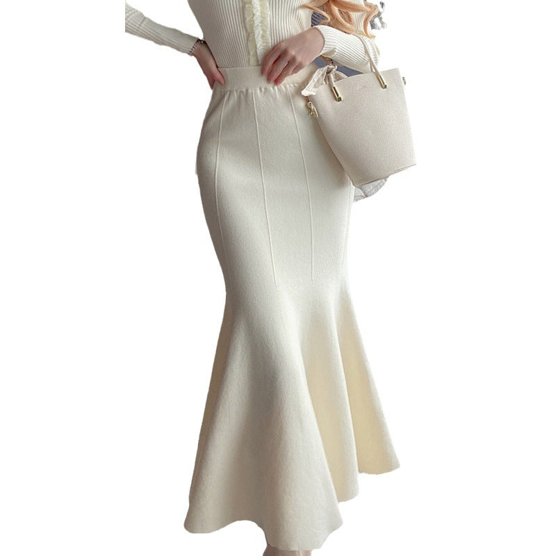 Jupe élégante haute à taille pour femmes avec ourlet évasé et texture en maille fine Chic & Stil