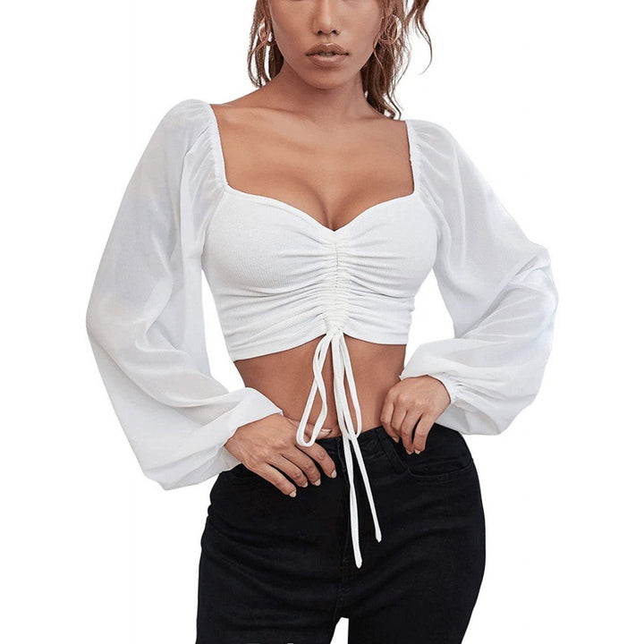 Trendy top for women with ruffles and long puff sleeves Lune London