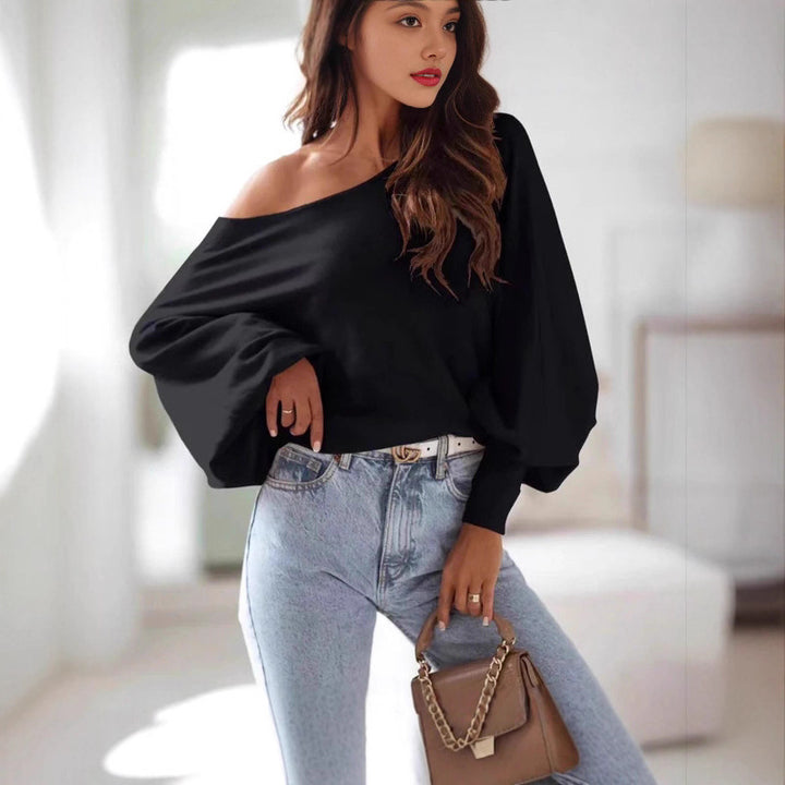 Oversized sweater for women with an asymmetrical cut and a plunge neckline Lune London