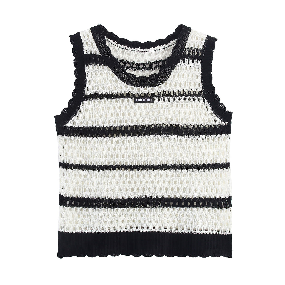 Ladies knitted airy vest with modern stripes Lune London