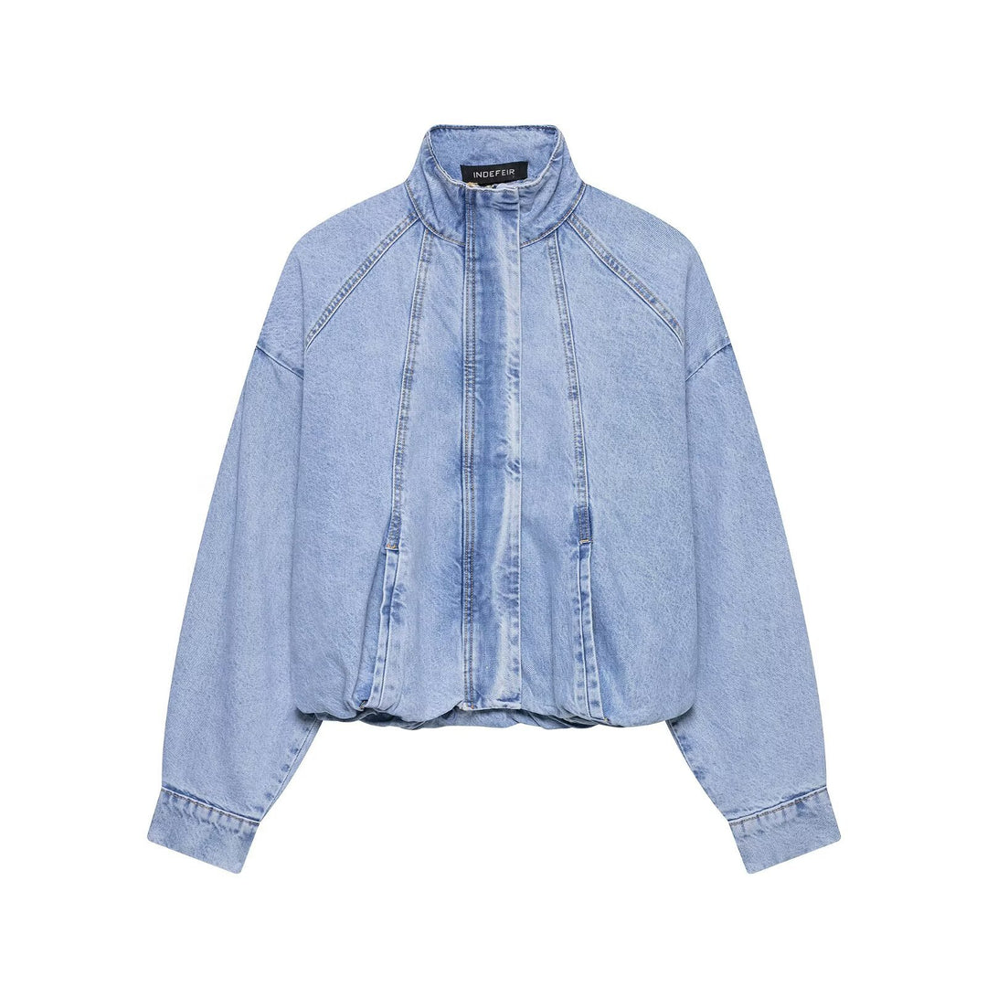 Women's Oversize Denim Blouson with high standing collar and elastic hem Amarae