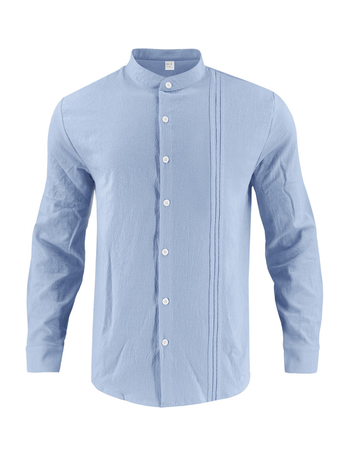 Trendy long-sleeve shirt for men with textured surface and innovative high collar Lune London