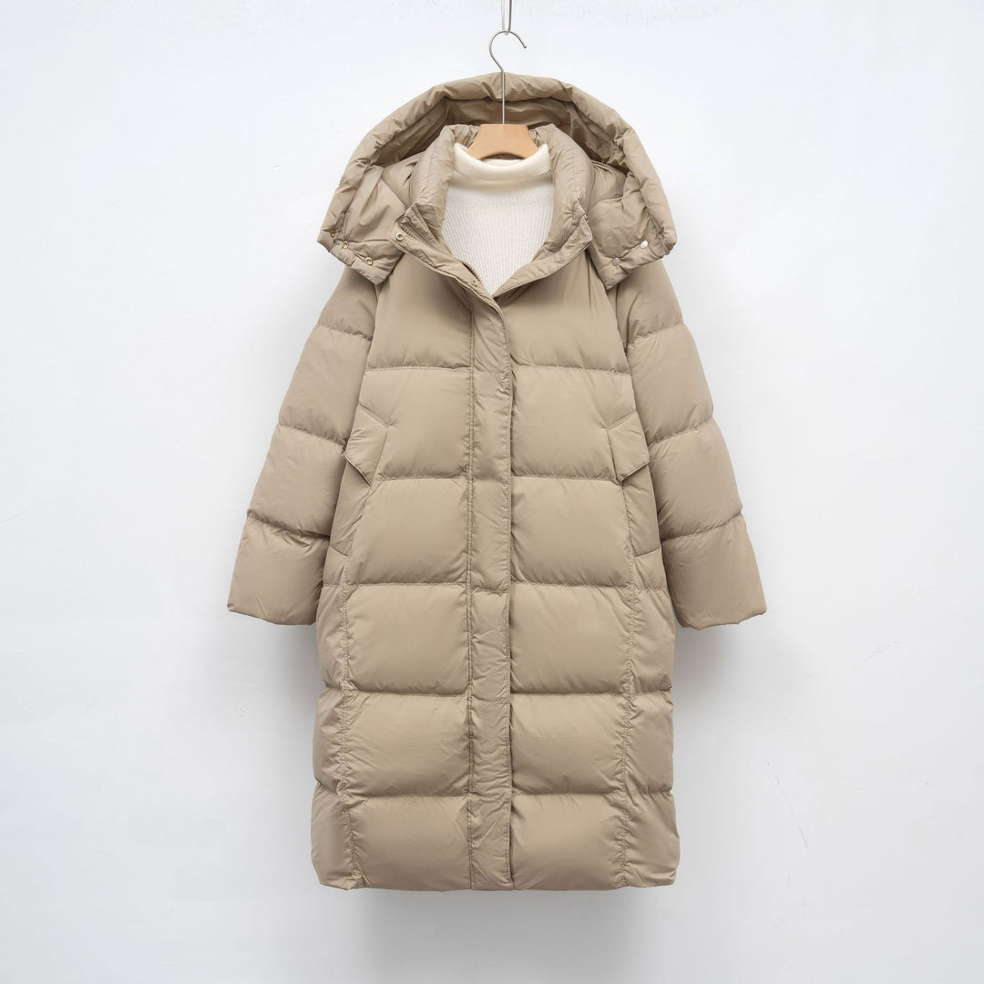 Women Long Down Coat With Adjustable Hood And Luxury Chic Inner Lining