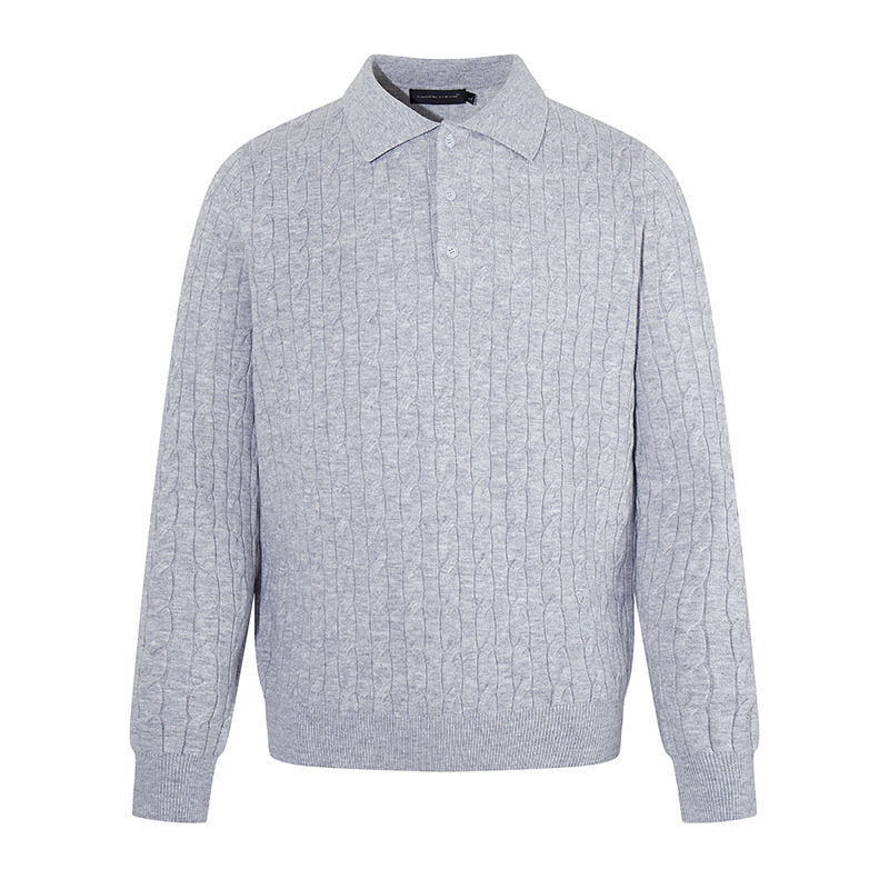 Men's knit polo with cable knit pattern, shirt collar and button placket Amarae
