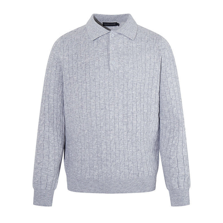 Men's knit polo with cable knit pattern, shirt collar and button placket Amarae