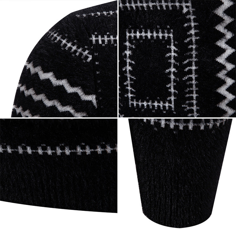 Lune London geometric pattern high collar knit sweater for women