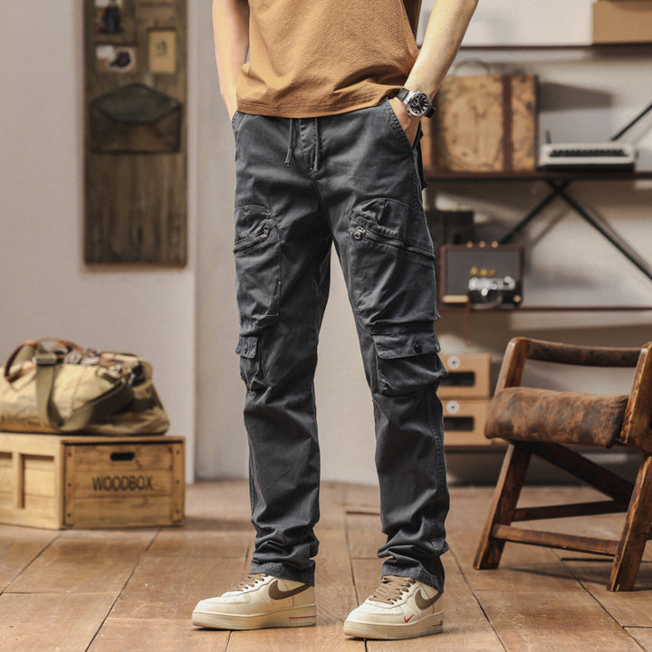 Robust cargo pants for men with versatile pockets and adjustable belt Lune London