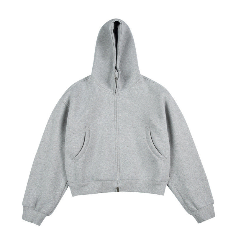 [Unisex] Short Boxy Hoodie with Continuous Zipper and Inserted Side Pockets Amarae