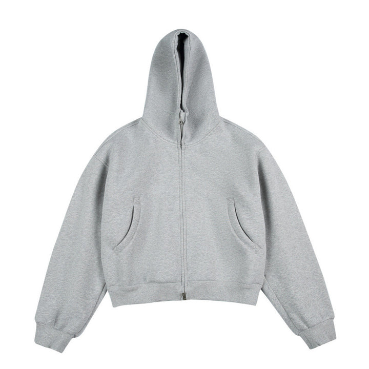 [Unisex] Short Boxy Hoodie with Continuous Zipper and Inserted Side Pockets Amarae