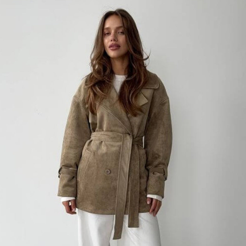 Women Elegant Suede Jacket with Belt Lune London