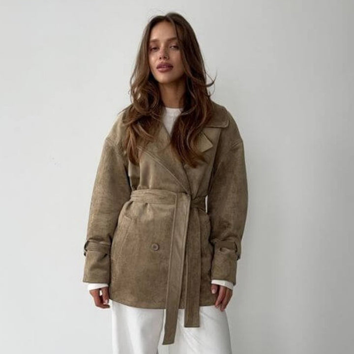 Women Elegant Suede Jacket with Belt Lune London