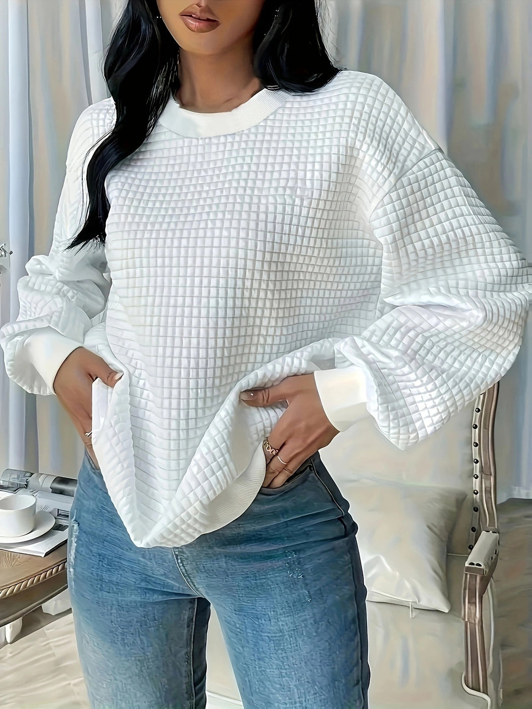Women's sweater with textured waffle design and relaxed fit Lune London