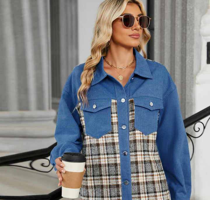 Shirt dress for women with plaid panel and practical chest pockets Lune London
