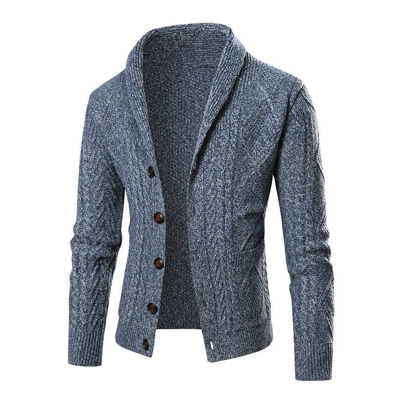 Men's knit jacket with an elegant cable pattern and button placket Lune London