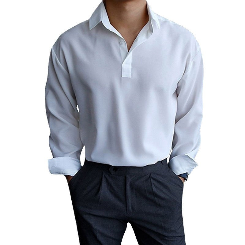 Men's long sleeve shirt with modern polo collar and chic stylish cut